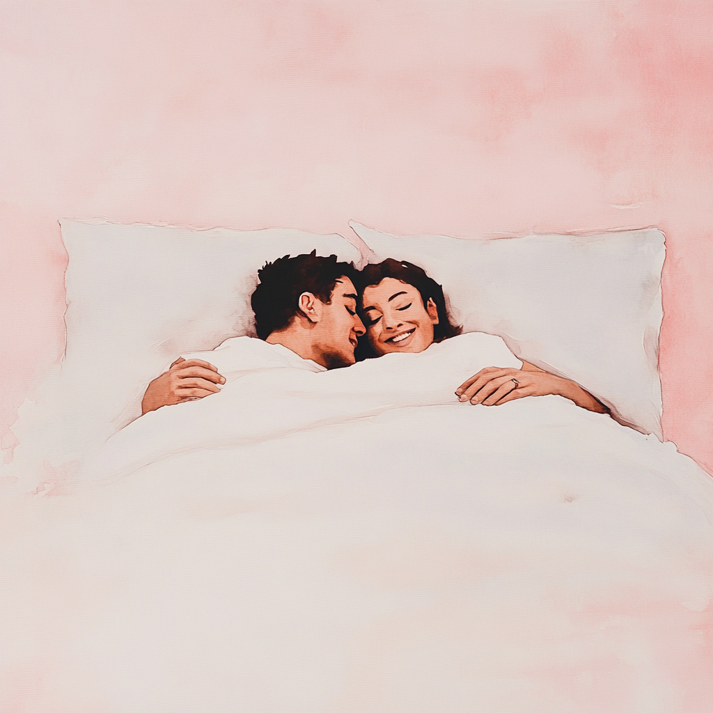 Couple cuddling in bed